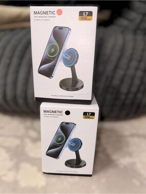 2 pack Magnetic L7 15W Fast Wireless Charger Stand - Black